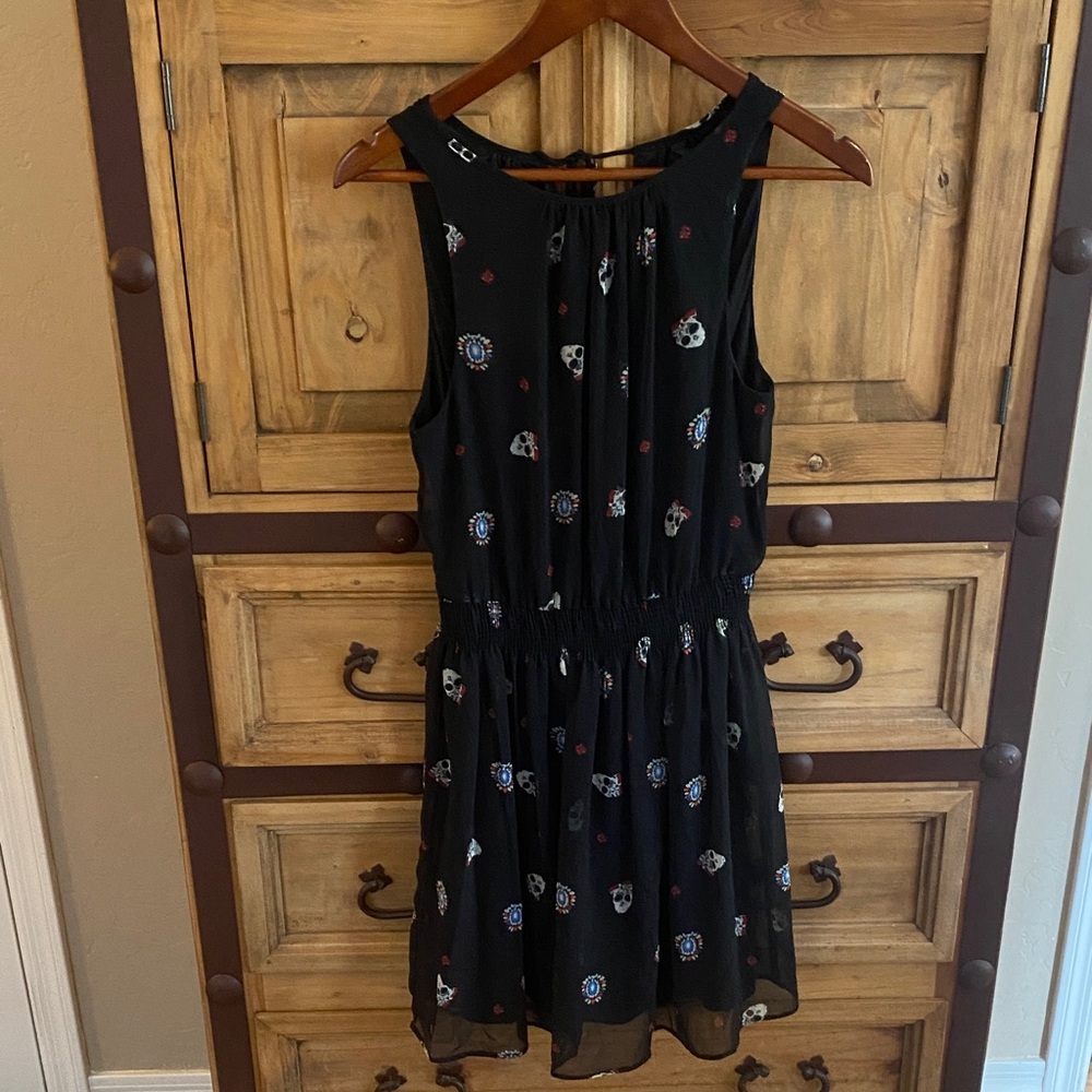 Zara Black Mini Dress with Multicolor Floral Accents